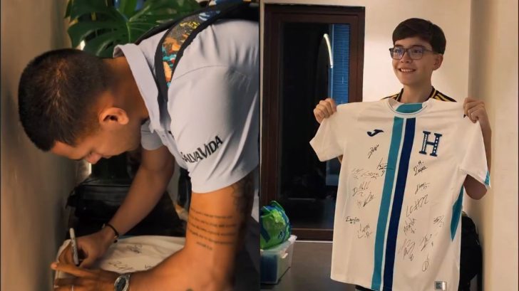 Jugadores de Honduras tiene gesto con aficionado en llegada a hotel